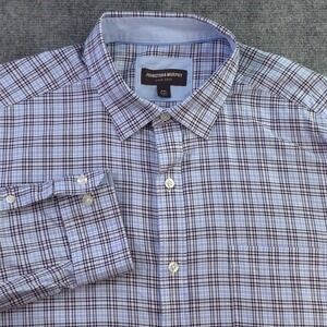 Johnston Murphy Shirt 2XL Blue Houndstooth Check Long Sleeve Button Up